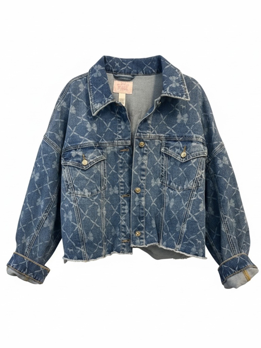 LoveShackFancy Blue Patterned Denim Jacket